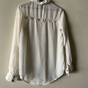 Sheer White Button Down with Heart Cut Outs